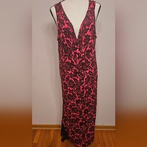 Lane Bryant Pink and Black Floral V-Neck Nightgown